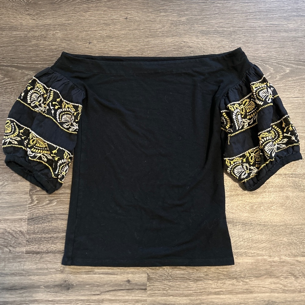 Free People Black Boat Neck Off the Shoulder Blouse